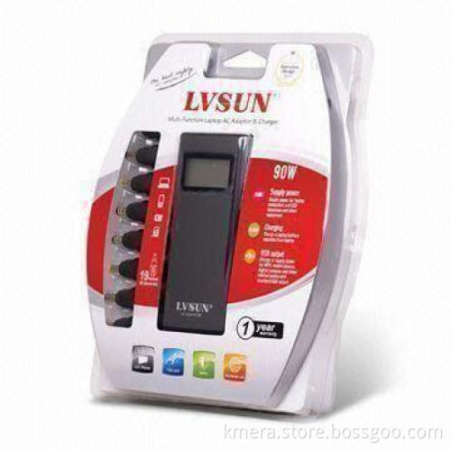 AC Adapter with 90W Power and More than 20 Tips, Can Adjust Voltage Automatically with LCD Display